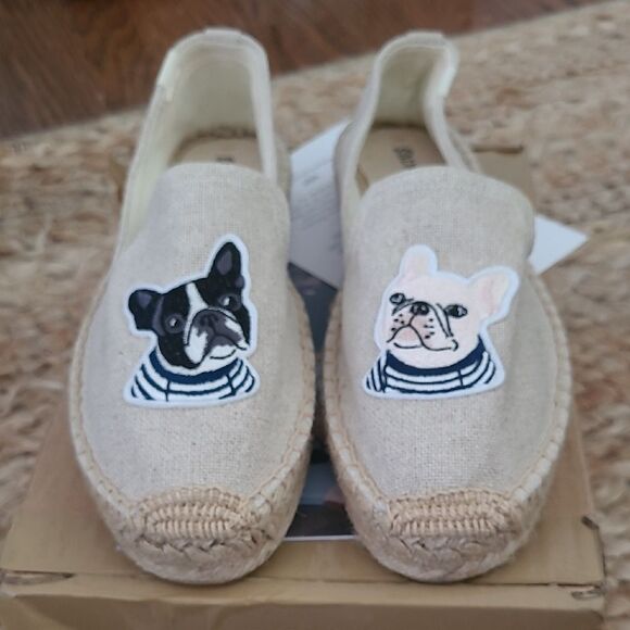 Soludos Espadrilles With French Bulldog Embroidered Applique NWT Size 7.5 - Picture 1 of 7